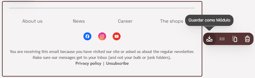 Guardar enlaces sociales como m&oacute;dulo en el editor de Stripo