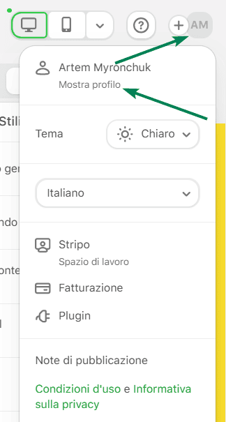 Esempio di profilo personale in Stripo