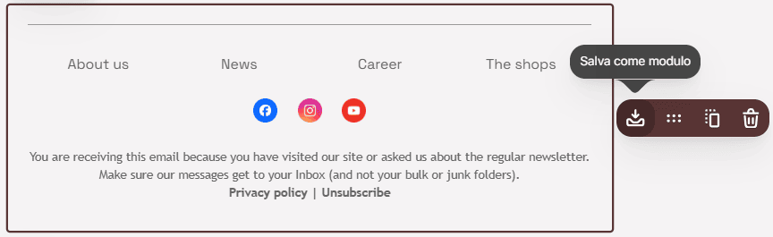 Salvataggio dei link ai social come modulo nell&rsquo;editor di Stripo