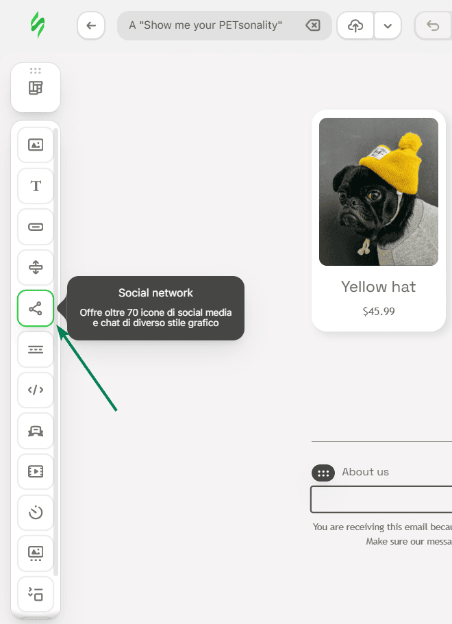 Esempio del blocco &ldquo;Social Network&rdquo; in Stripo