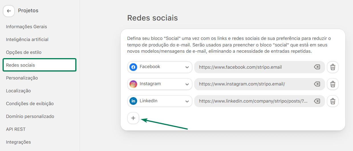 Exemplo da se&ccedil;&atilde;o &ldquo;Redes sociais&rdquo; no Stripo