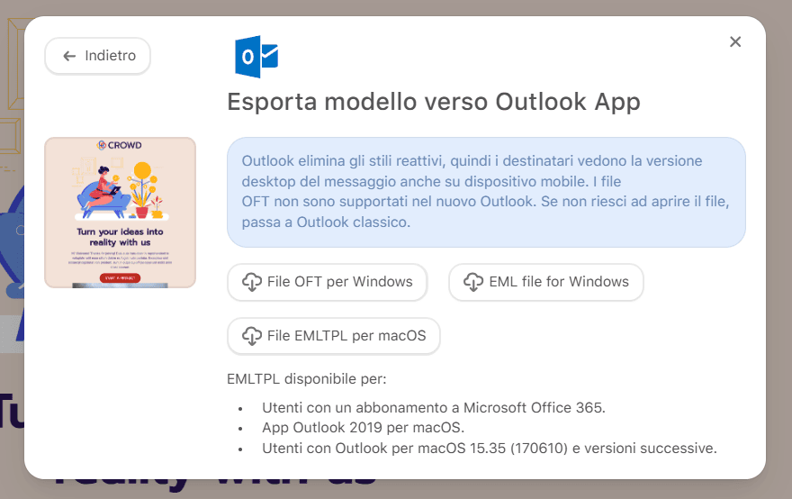 Scegliere il tipo di file per il tuo modello di newsletter