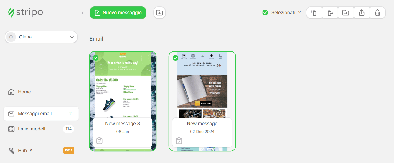 Esportazione in blocco per diversi modelli di email di Outlook
