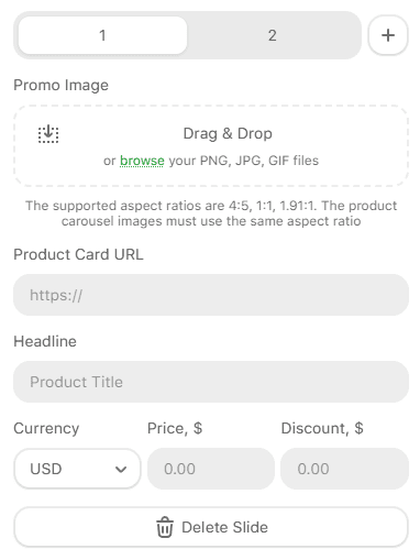 URL, headline and currency fields