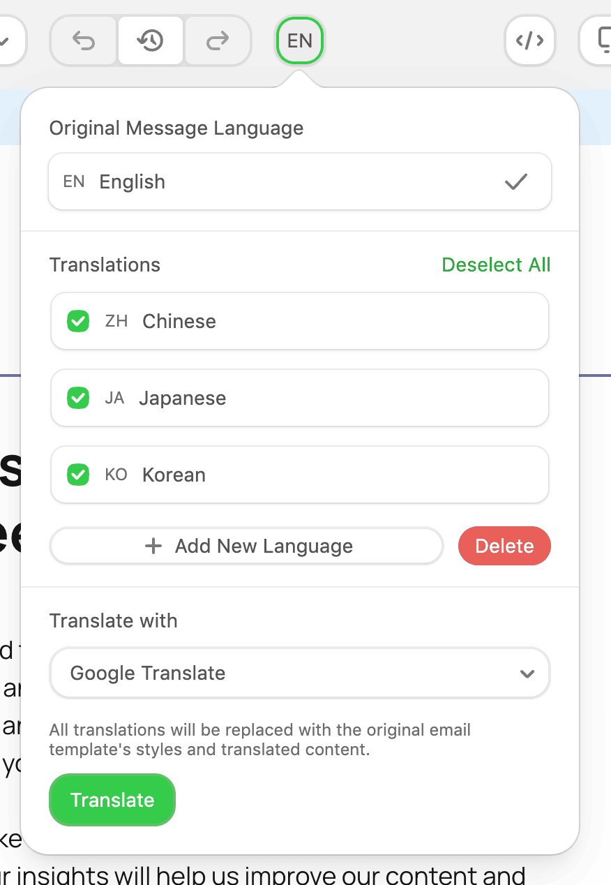 How to use the Stripo Email Translate Service for East Asian localization
