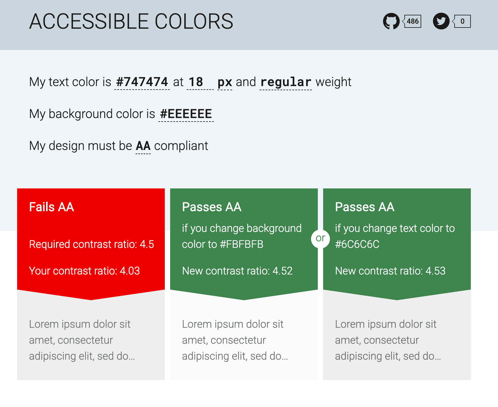Checking color contrast ratio with a tool by Accessible Colors