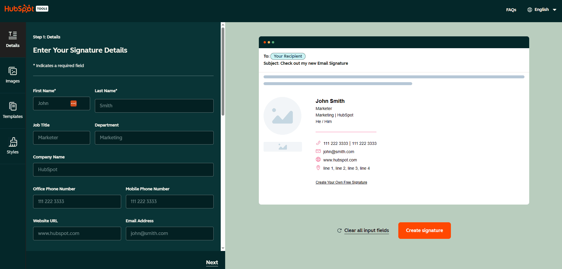 HubSpot email signature generator _ Enter signature details