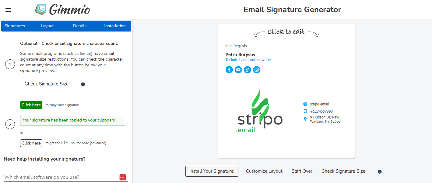 Gimmio email signature