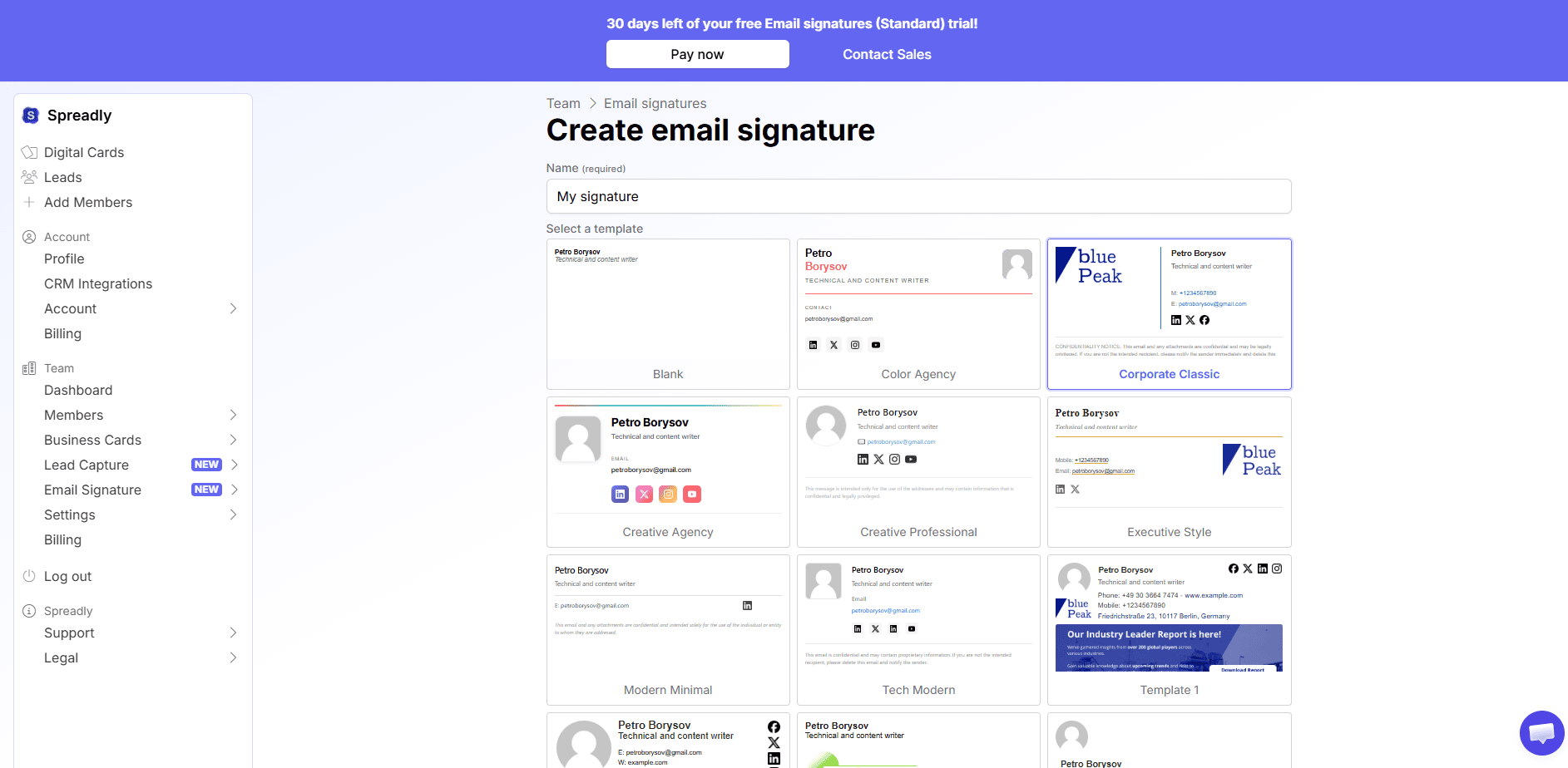 Spreadly email signature generator _ Creating a signature
