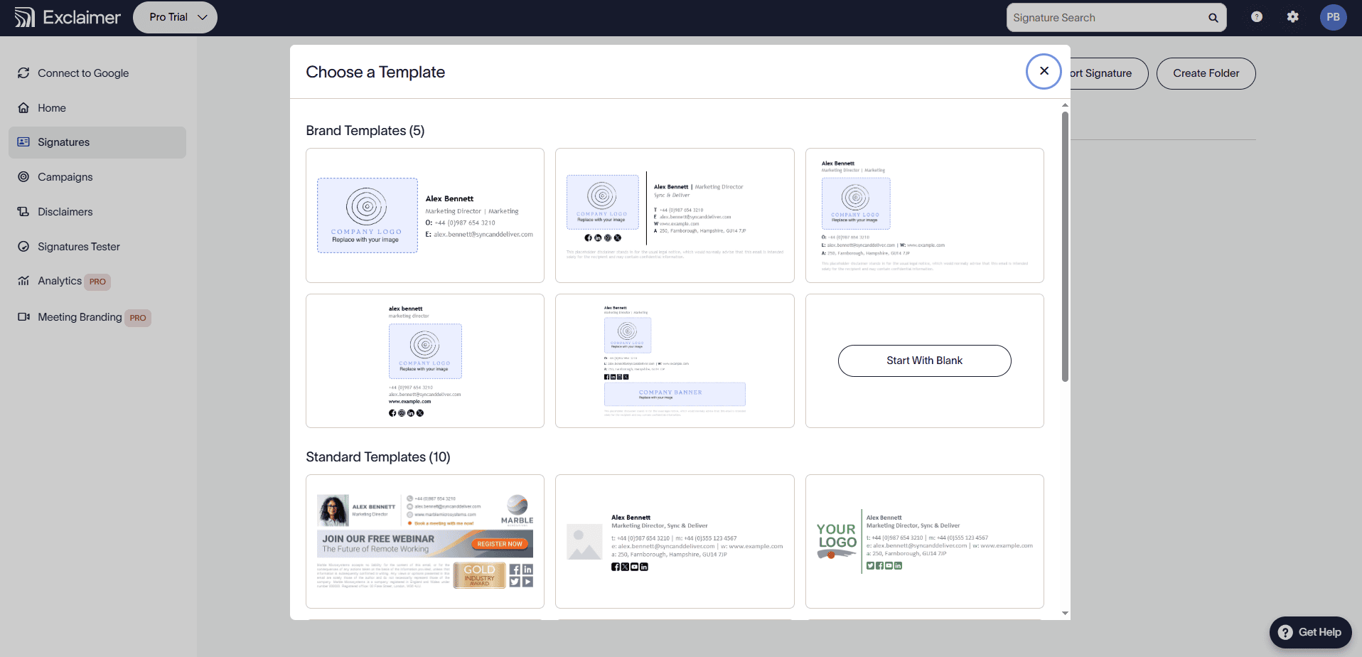 Exclaimer _ Choosing a template