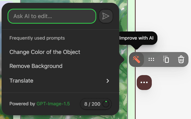 Pop-up with AI image options