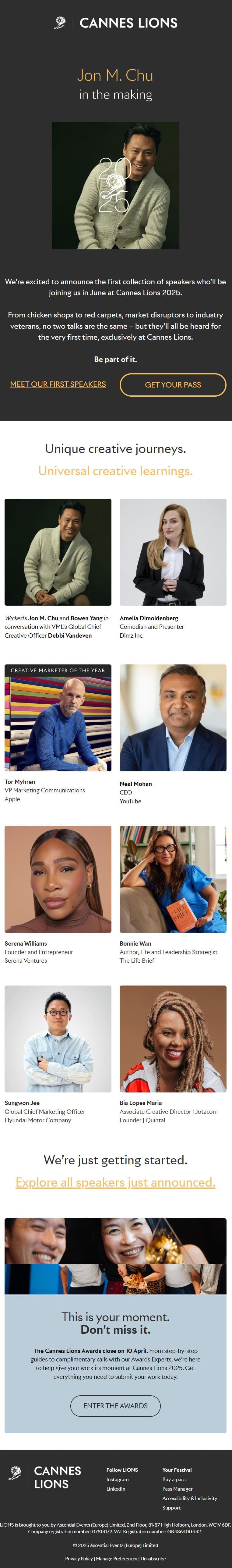 Example of an announcement email featuring industry leaders