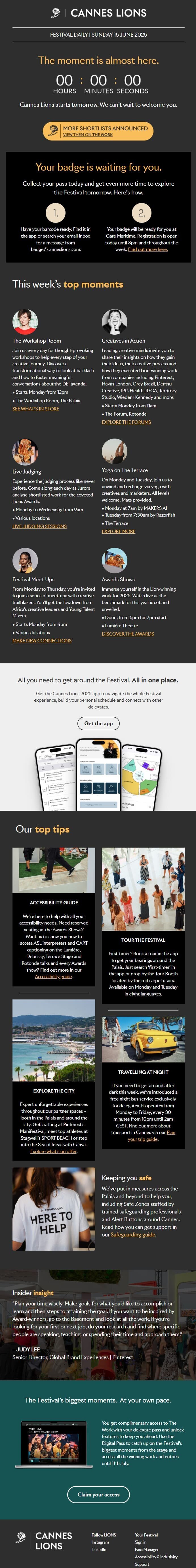 Pre-festival email with countdown timer