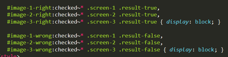 Styles code for the answers messages