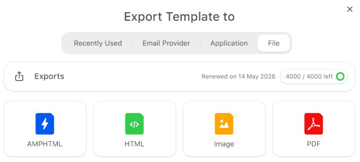 Example of export options in the Stripo editor Example of export options in the Stripo editor