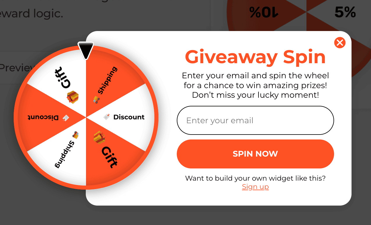 Pop-up widget with spin-the-wheel gamification