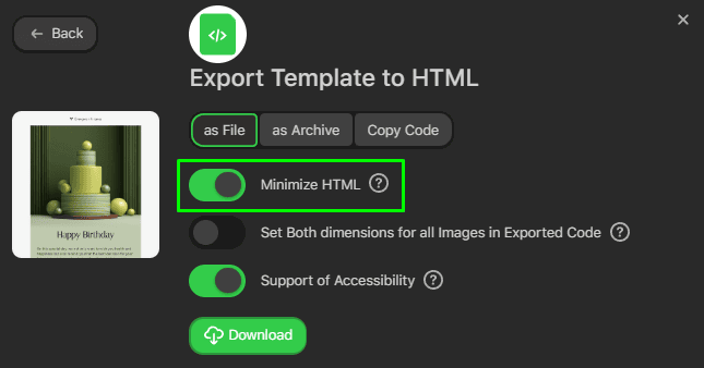 Opção de minimizar HTML Opção de minimizar HTML