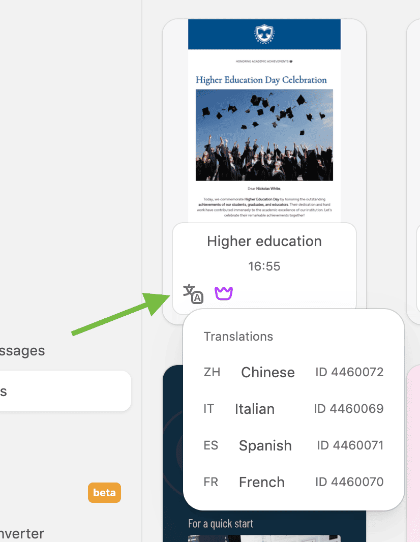 Example of Stripo&rsquo;s email translation feature