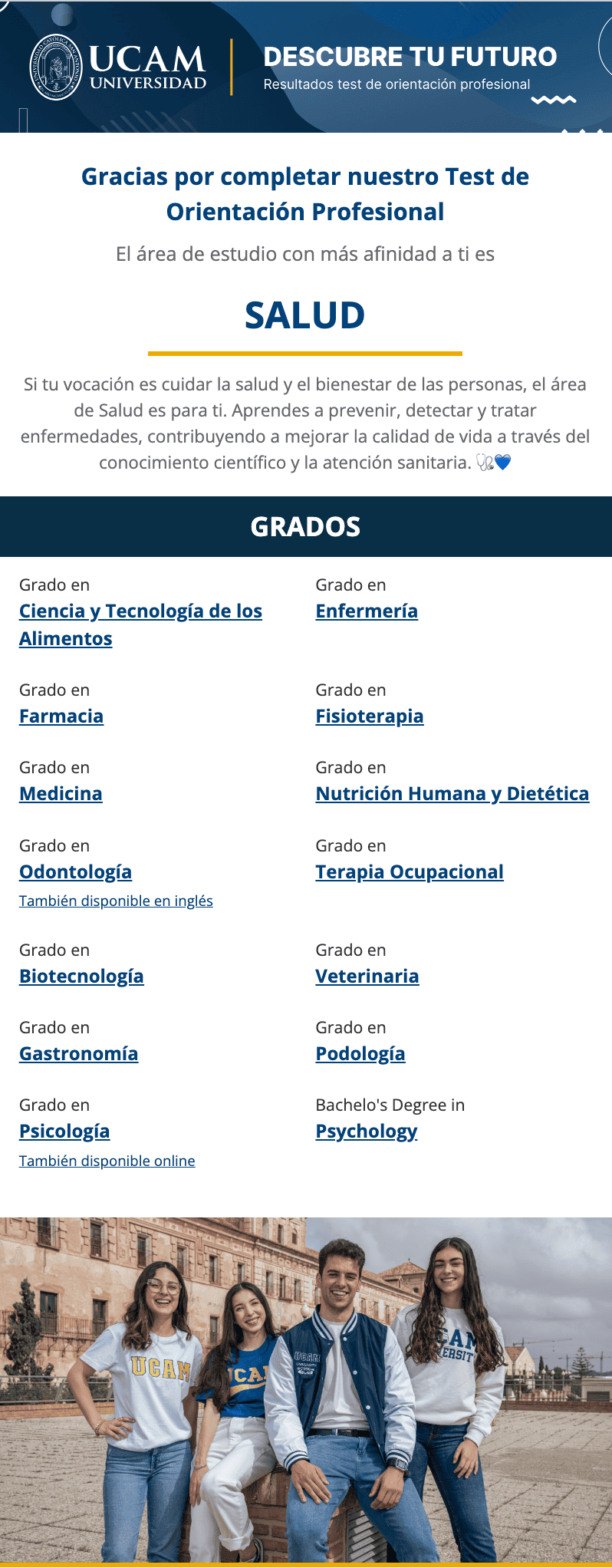 Example of a university email campaign