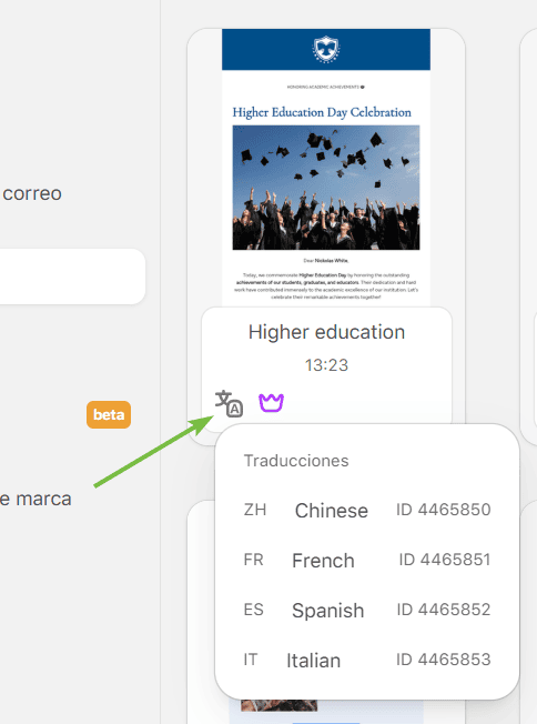 Ejemplo de funci&oacute;n de traducci&oacute;n de correo electr&oacute;nico en Stripo