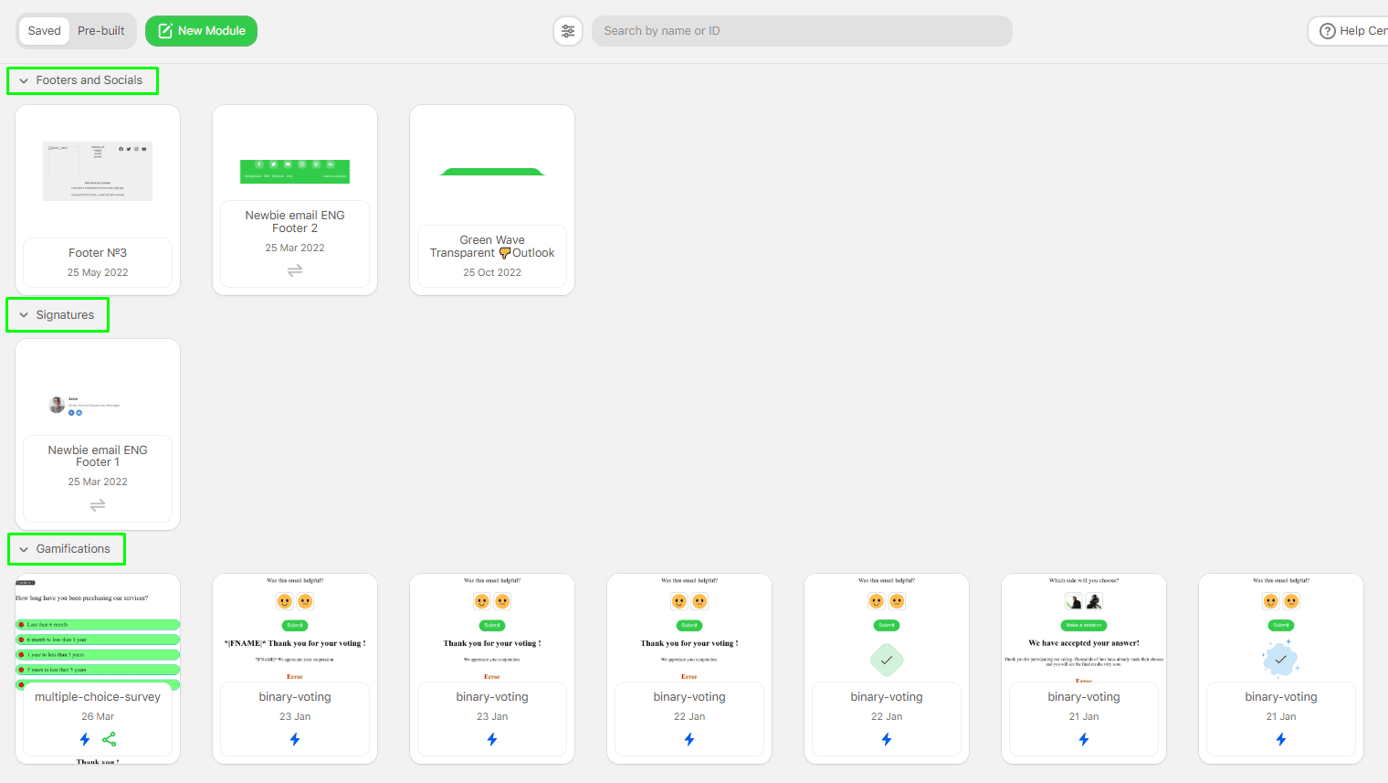 Module library grouped by category