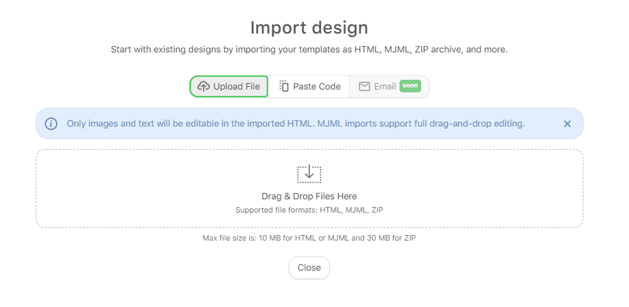 Import feature interface Import feature interface