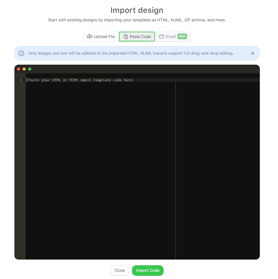 Code editor for import Code editor for import