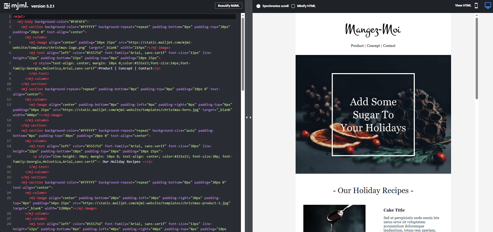 MJML template example MJML template example