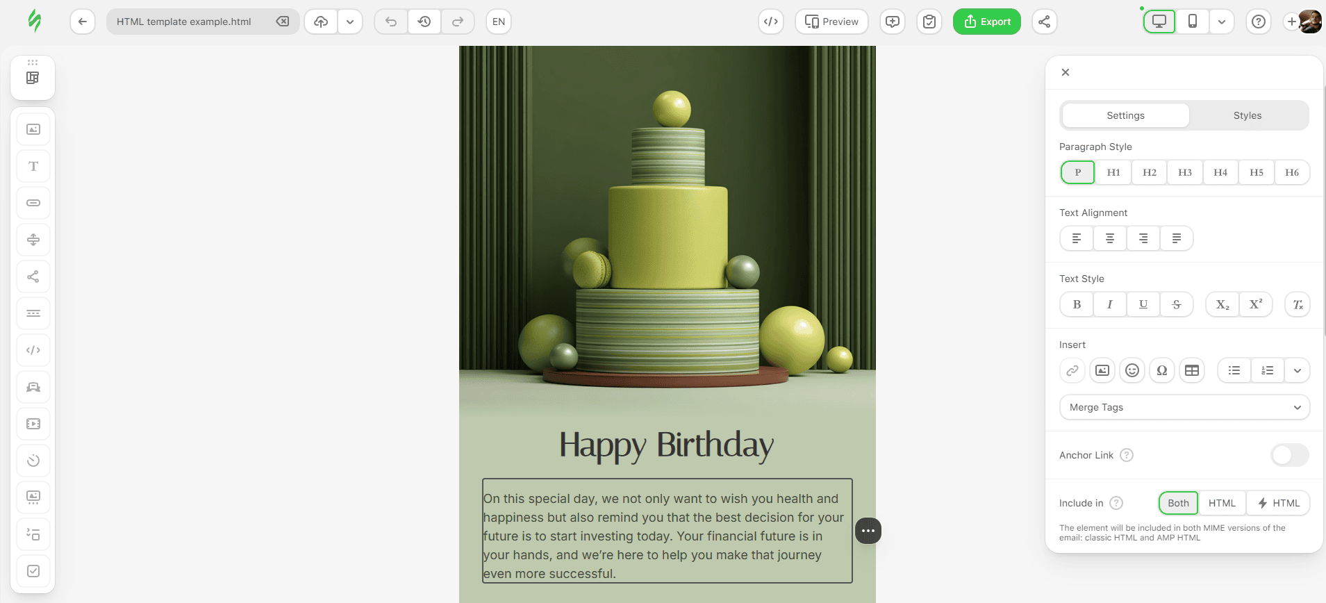 Imported HTML template Imported HTML template