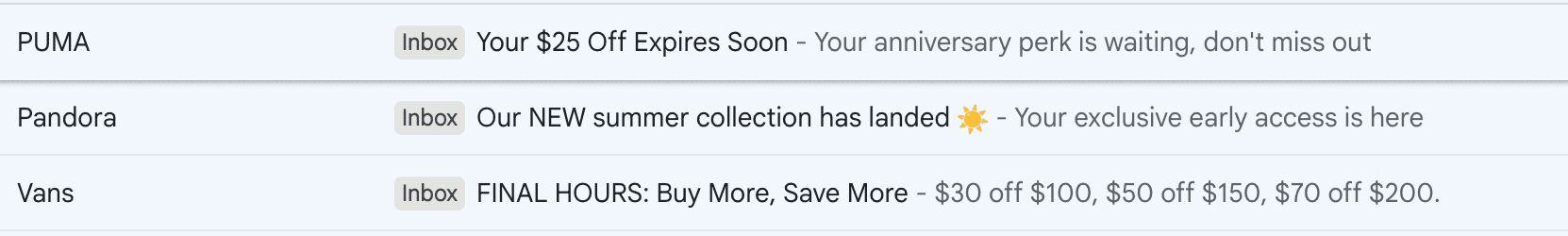 Examples of subject lines in different formats