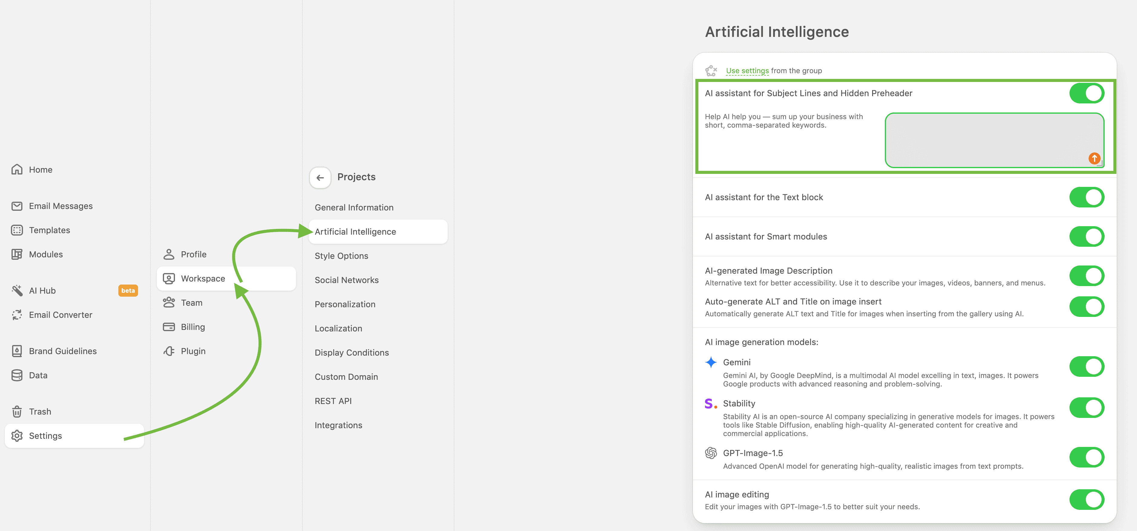 How to use AI for improving subject lines and hidden preheaders in Stripo