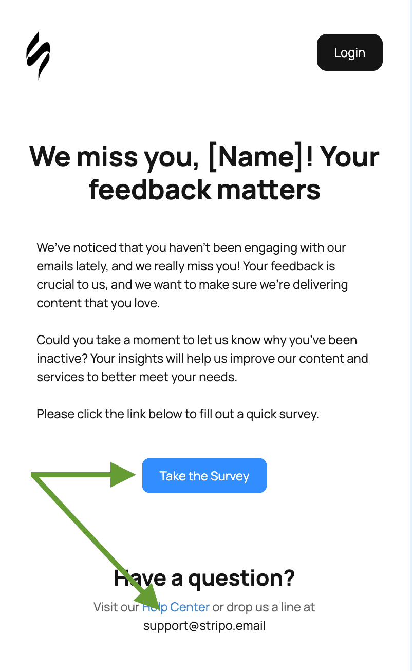 Example of email with several CTAs
