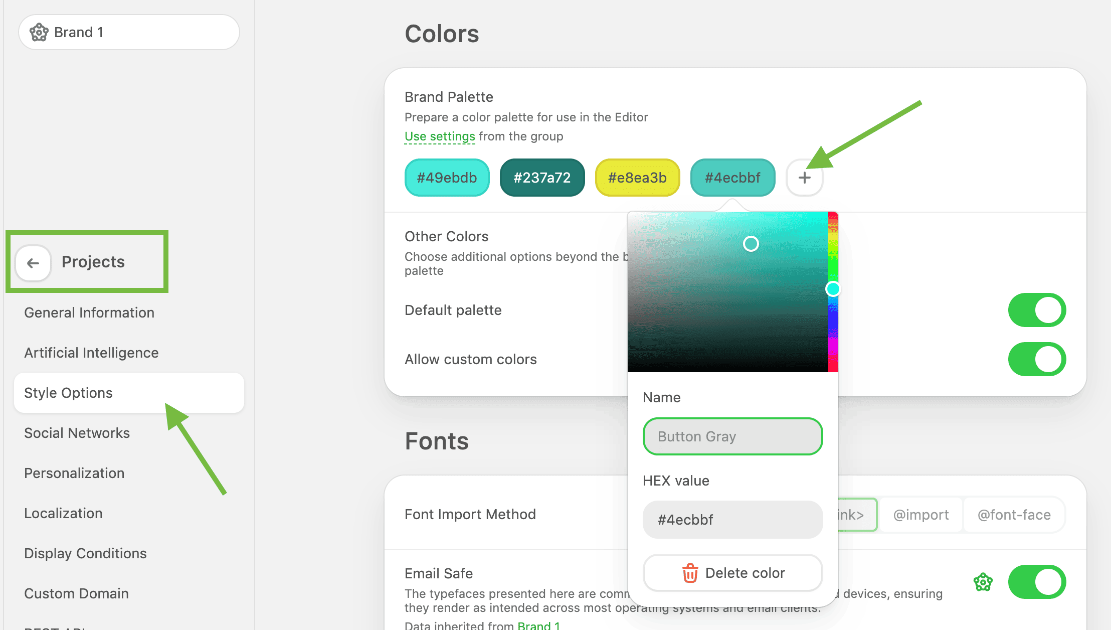 How to use the brand palette in the Stripo builder