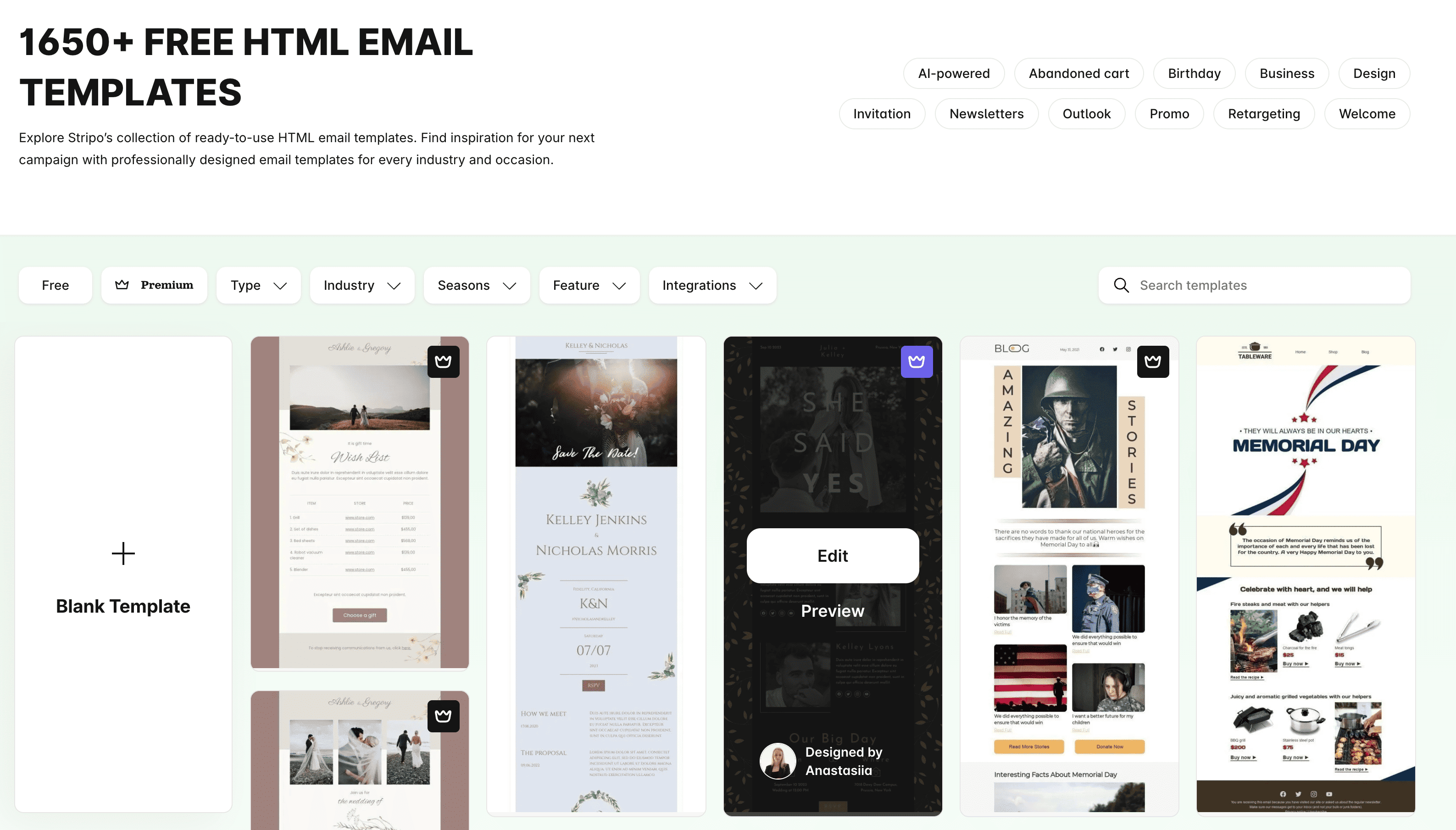 Prebuilt email templates in Stripo
