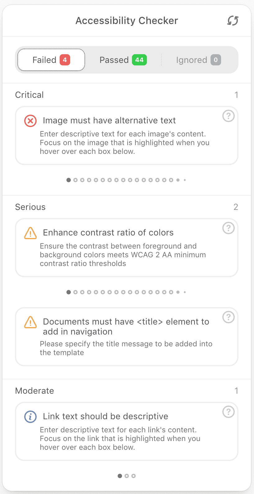 Results of email testing in the Stripo accessibility checker