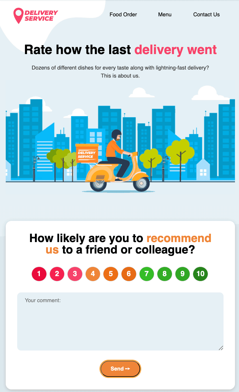Example of email with customer survey