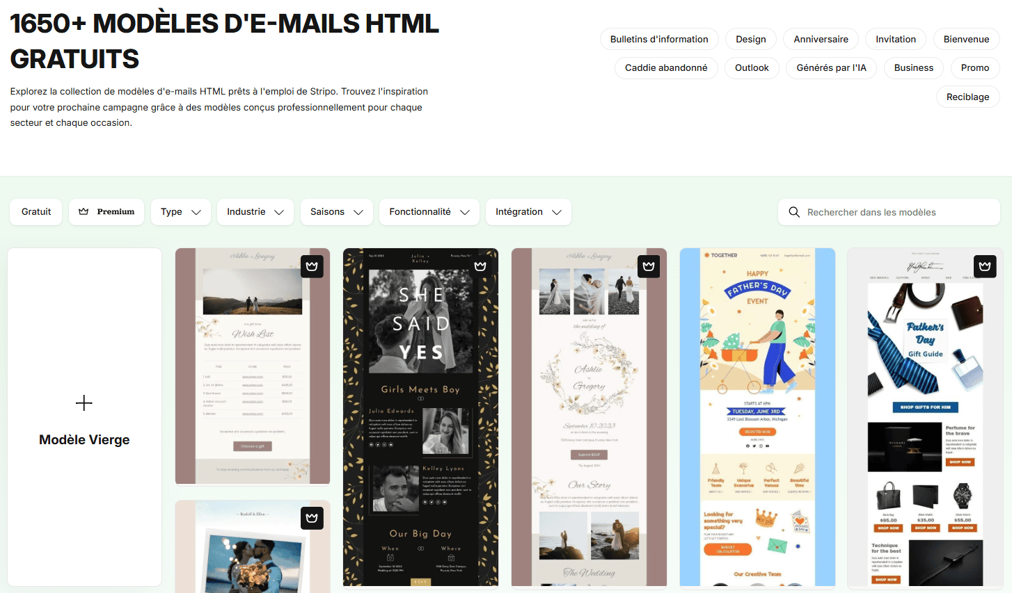 Mod&egrave;les d&rsquo;e-mails pr&eacute;d&eacute;finis dans Stripo