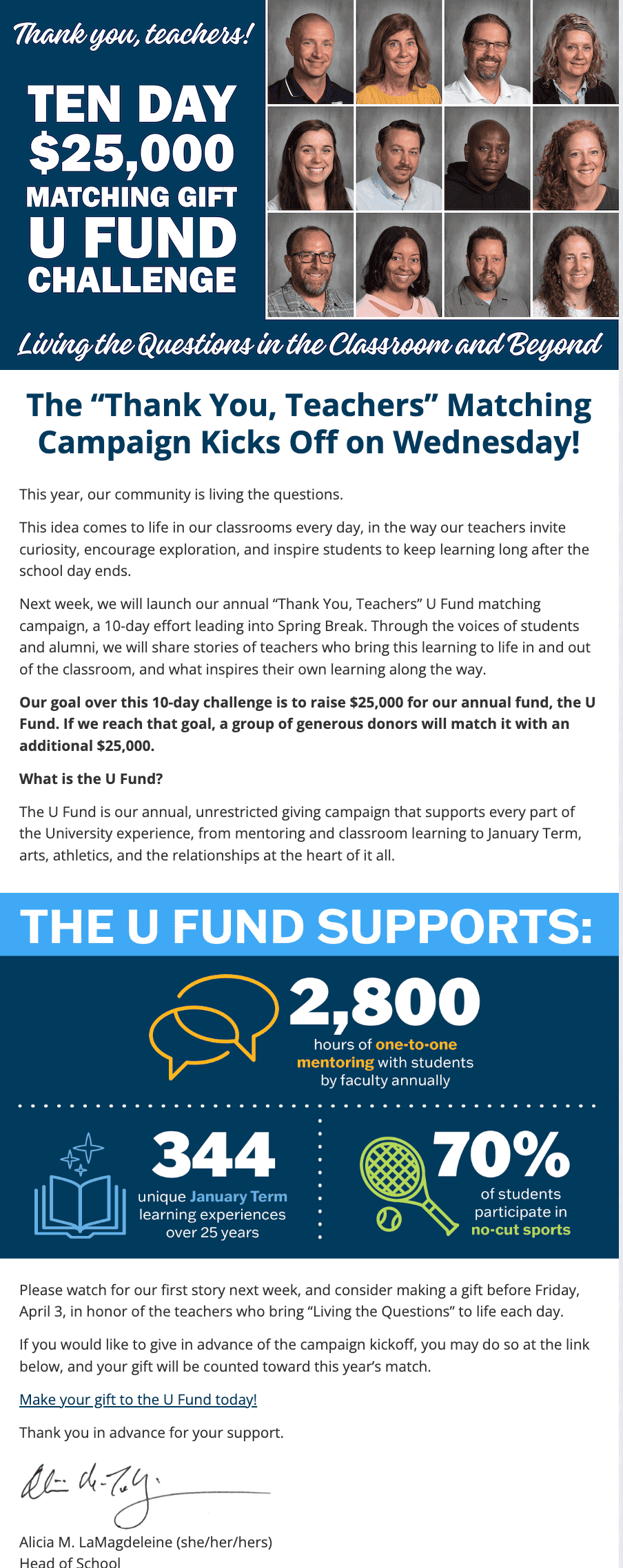 Email campaign example to raise funds for the University Email campaign example to raise funds for the University