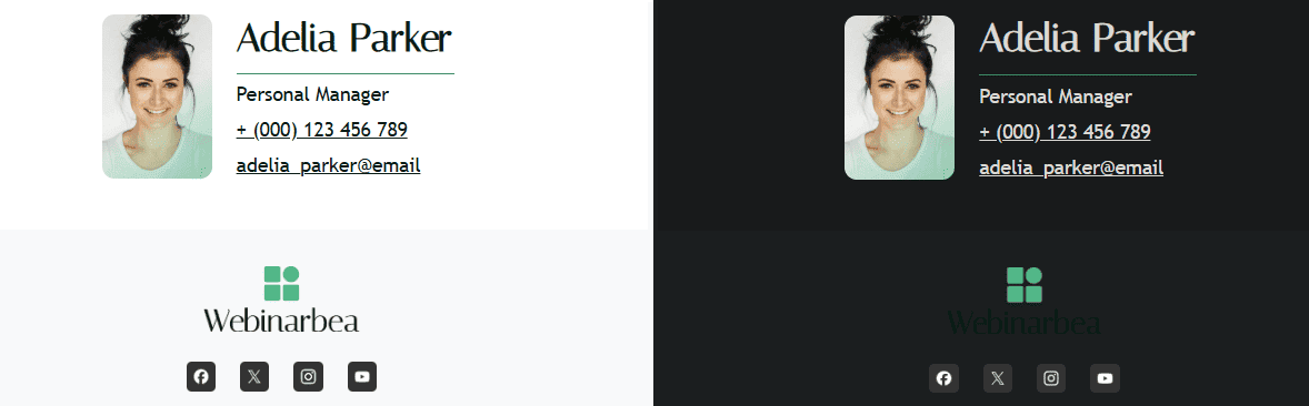 Example of distorted brand colors in a logo in a dark mode vs. in white mode Example of distorted brand colors in a logo in a dark mode vs. in white mode