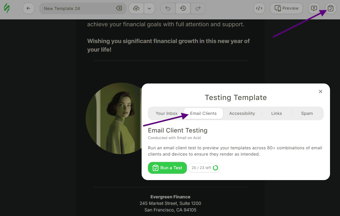 Email client testing in the Stripo editor Email client testing in the Stripo editor