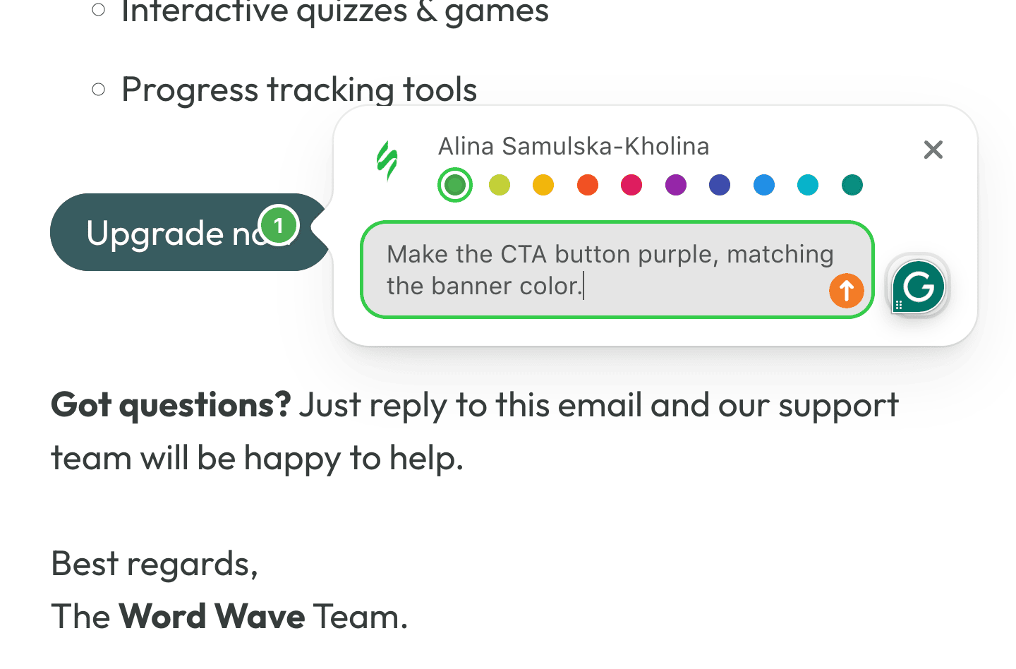 How to leave feedback on an email inside the editor How to leave feedback on an email inside the editor