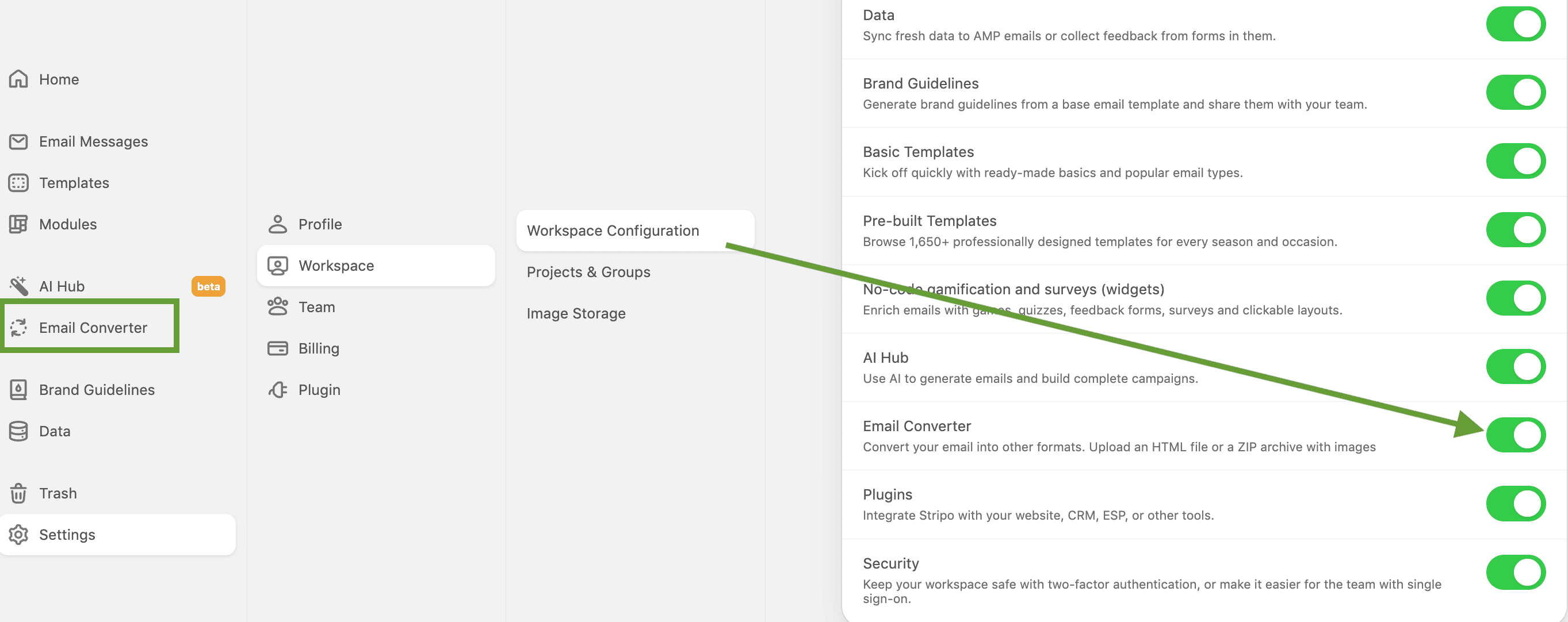 How to turn on the email converter in the Stripo editor How to turn on the email converter in the Stripo editor