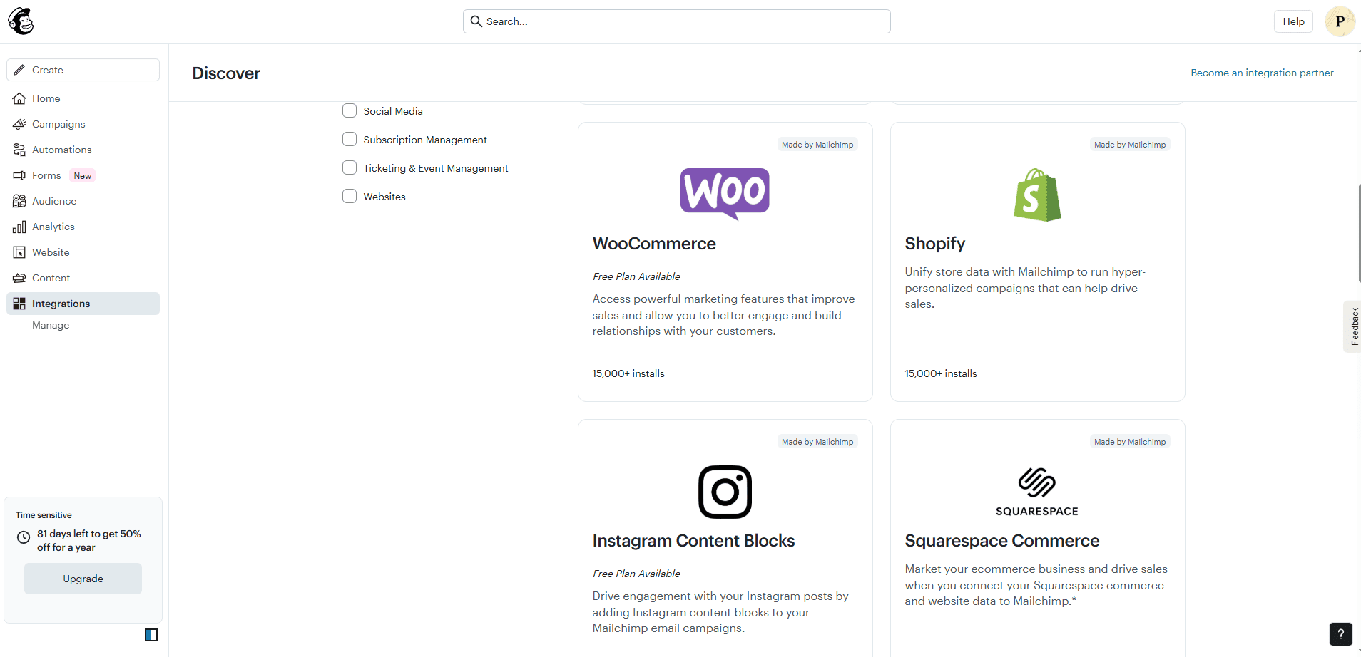 Mailchimp’s integrations Mailchimp’s integrations