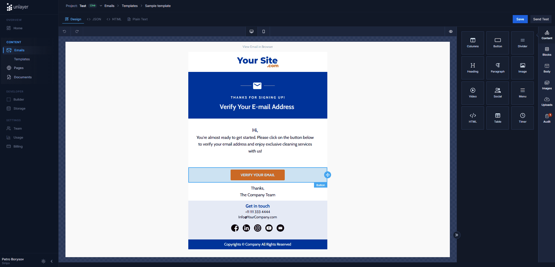 Unlayer’s dark mode Unlayer’s dark mode