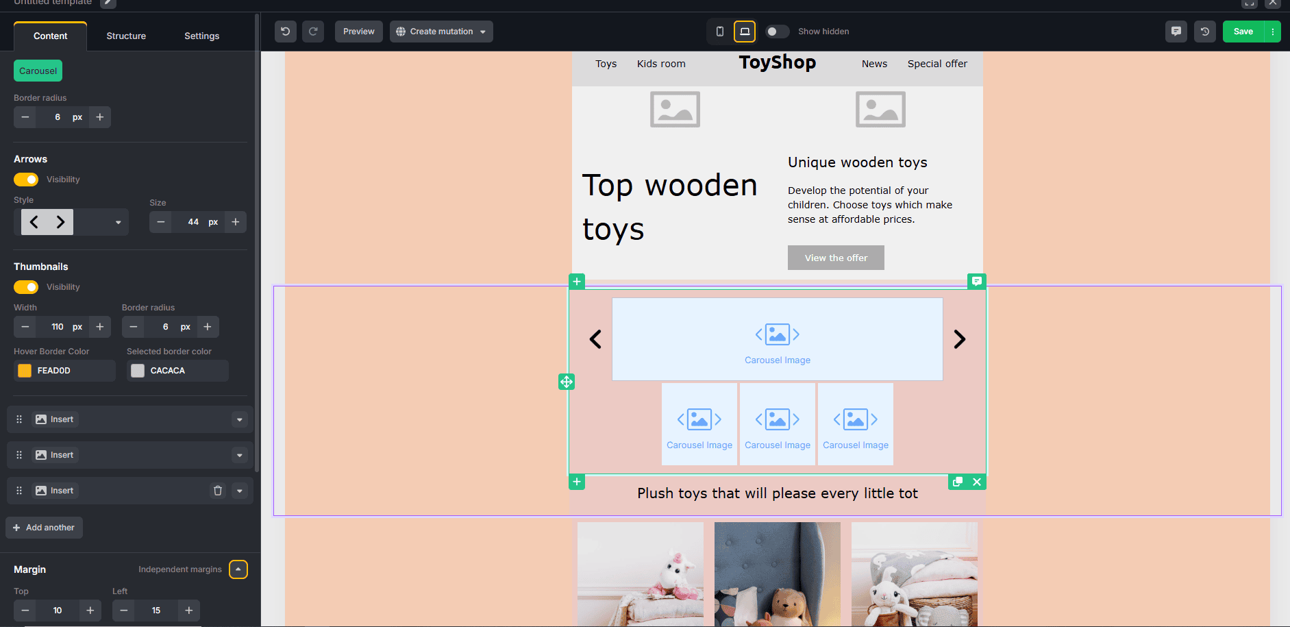 Topol’s email builder interface Topol’s email builder interface