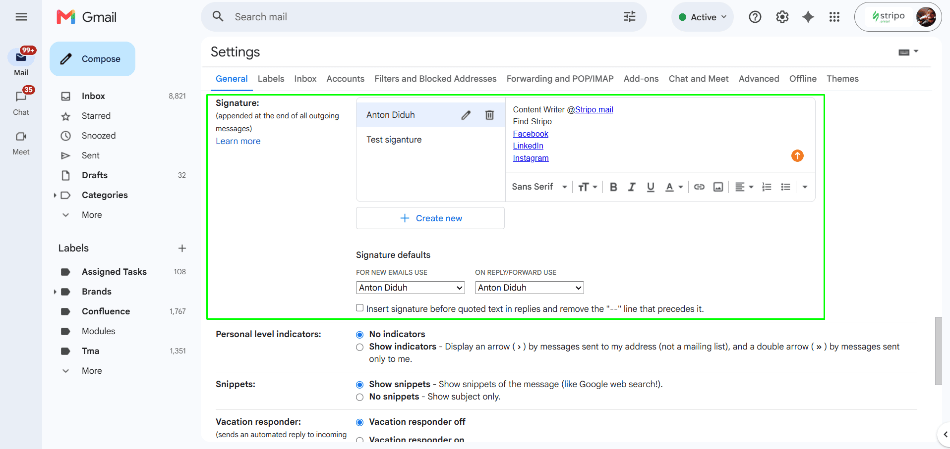 Configuraci&oacute;n de firma de email en Gmail
