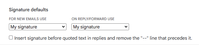 Opciones para incluir la firma en distintos tipos de emails