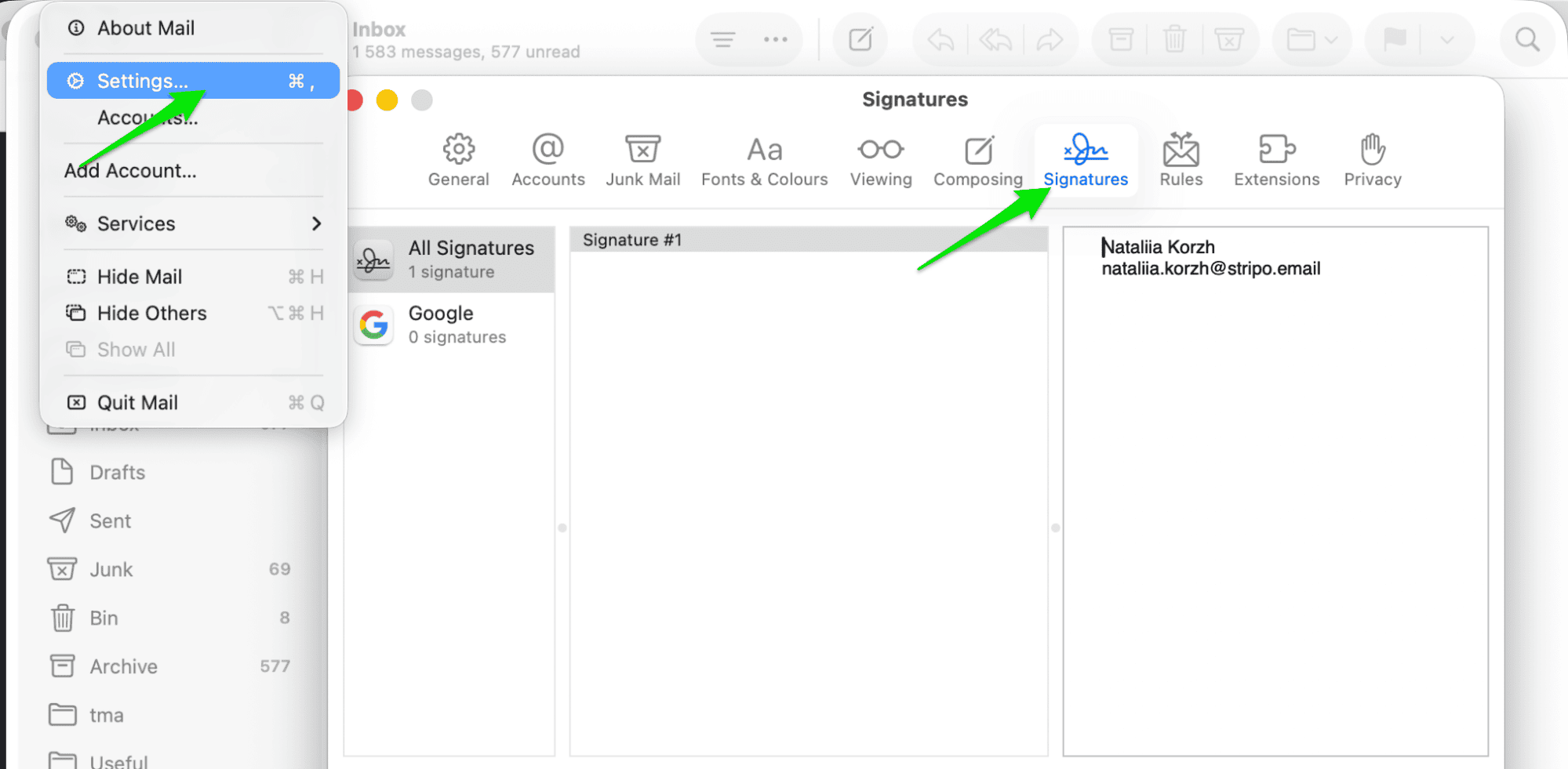 Configuraci&oacute;n de firma en Apple Mail