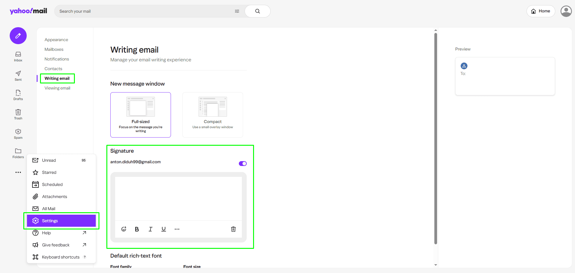 Configuraci&oacute;n de firma en Yahoo
