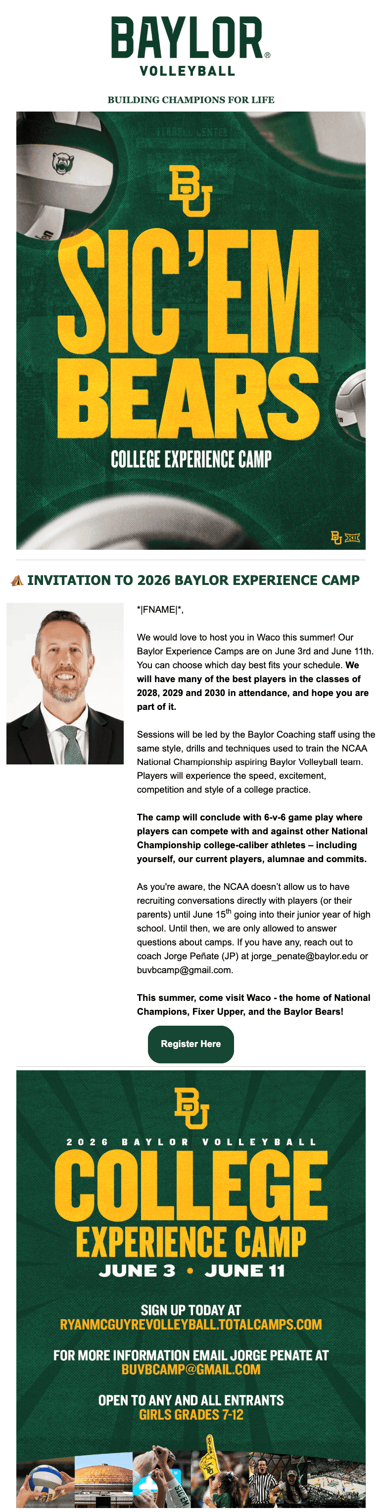 Example of a university promotional email campaign